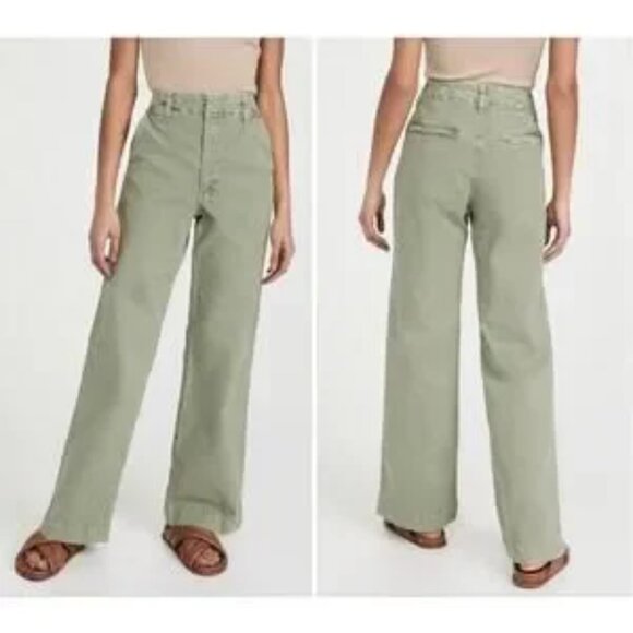 AMO Claudette Wide Leg Chino Pants Army Green Womens Size 30
